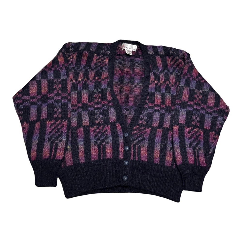Vintage Milano Mohair Blend Patterned Multicolor Cardigan Sweater Women's M